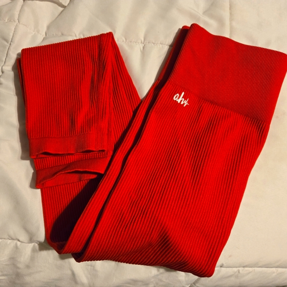 Bright Red Ribbed Leggings